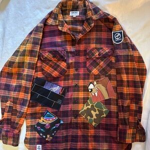 RCNSTRCT Studio Men’s Plaid Flannel Shirt with Patches